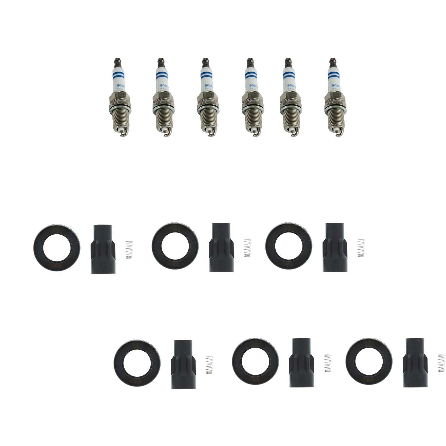 Set of 6 Bosch Platinum Spark Plugs & Denso Ignition Coil Boot Kit for Camry 3.3L V6 (2002–2006)