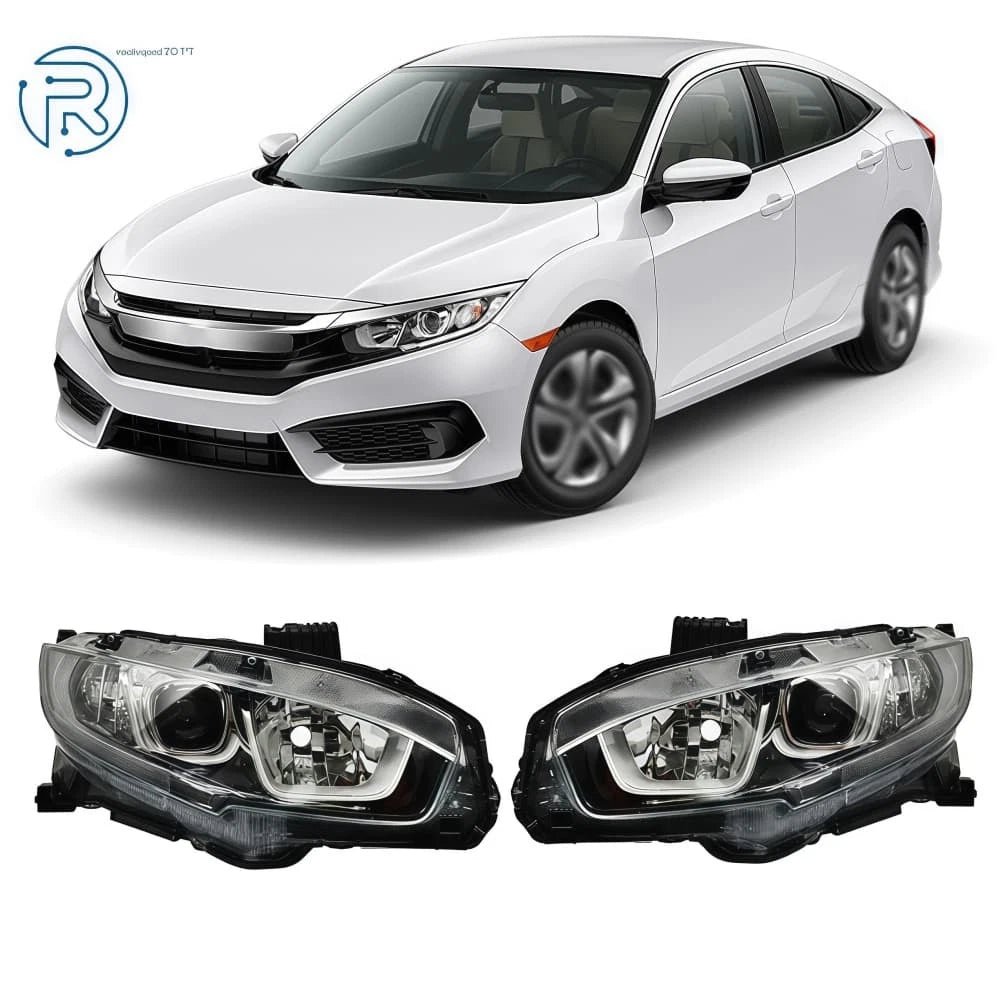 Set of 2 Halogen Projector Headlights for Honda Civic (2016–2020)