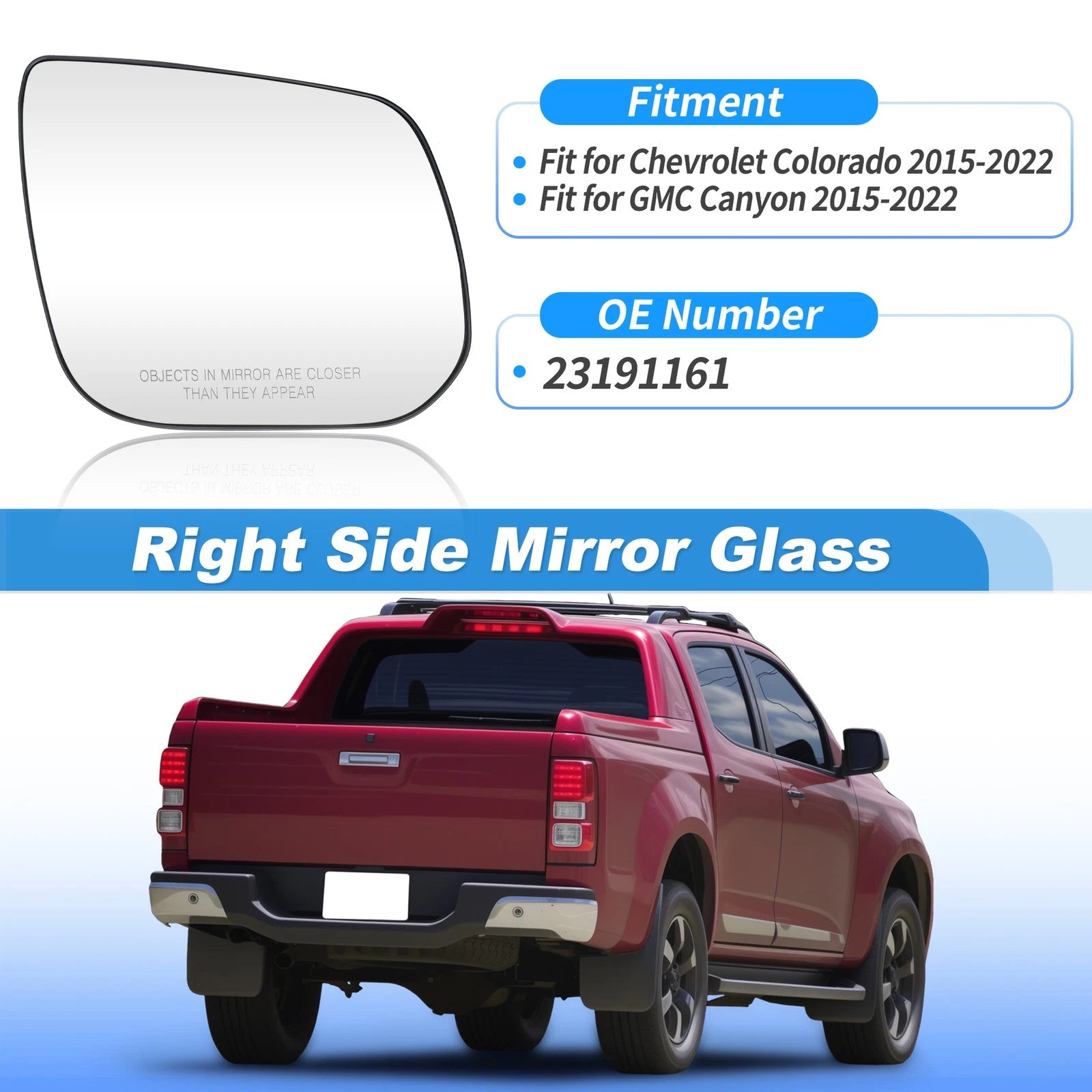 Heated Side Mirror Glass for GMC Canyon (2015–2022) Right Side No. 23191161
