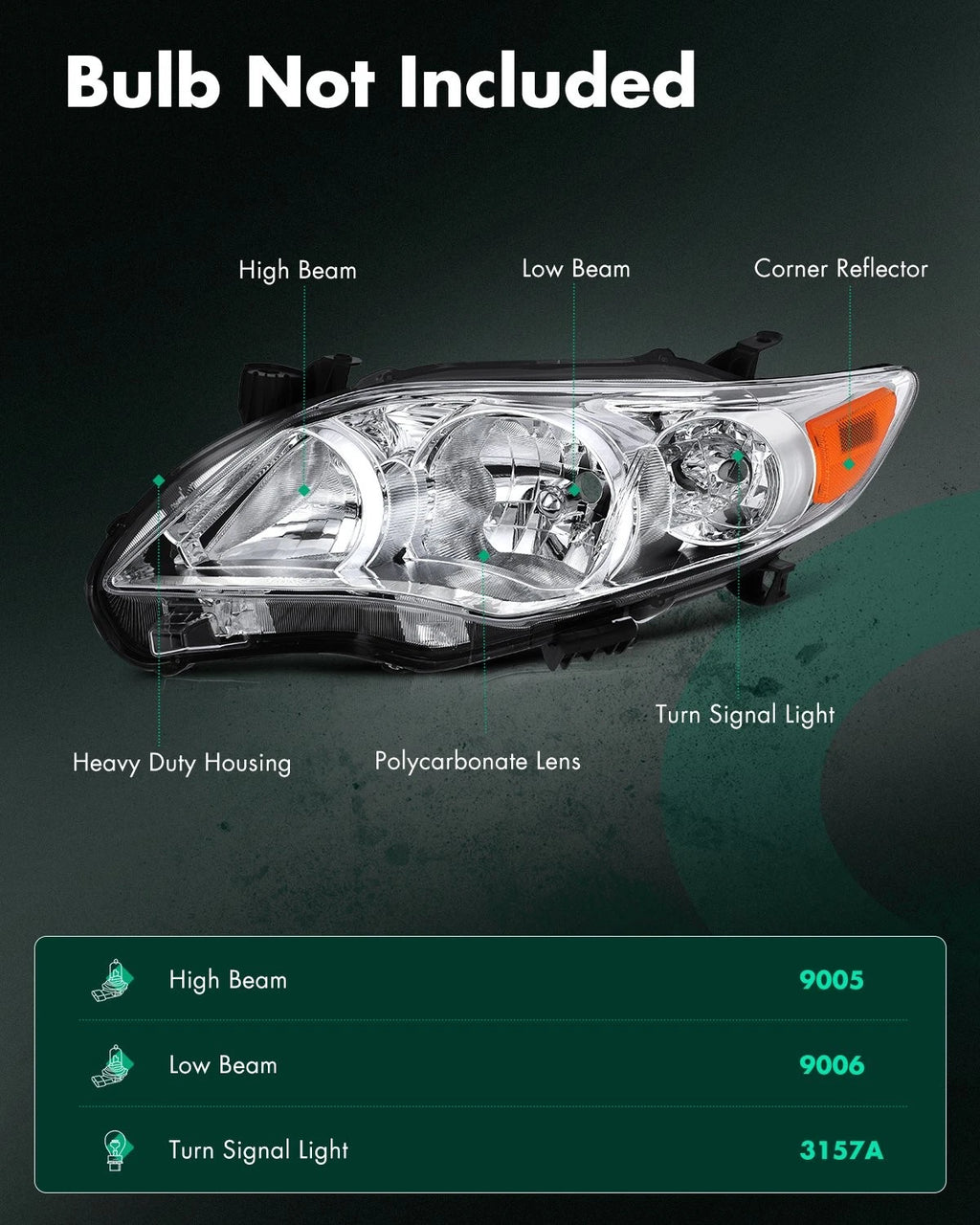 2X Headlight Assembly for Toyota Corolla (2011–2013)