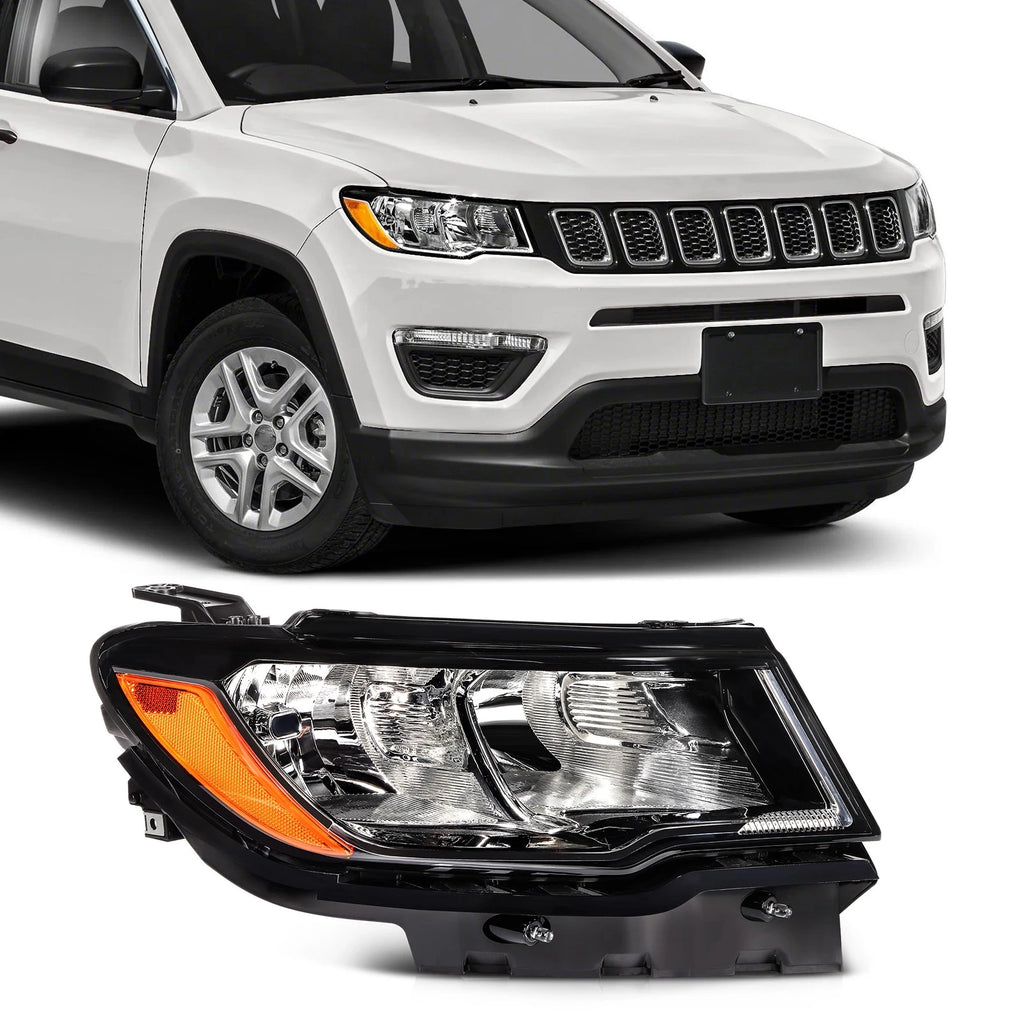 Headlight Assembly Passenger Side for Jeep Compass (2017–2021) Black Housing