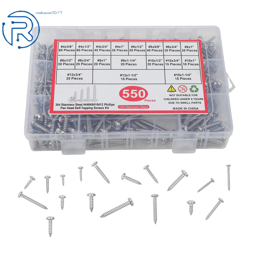 Set of 550 Stainless Steel Self-Tapping Wood Screws