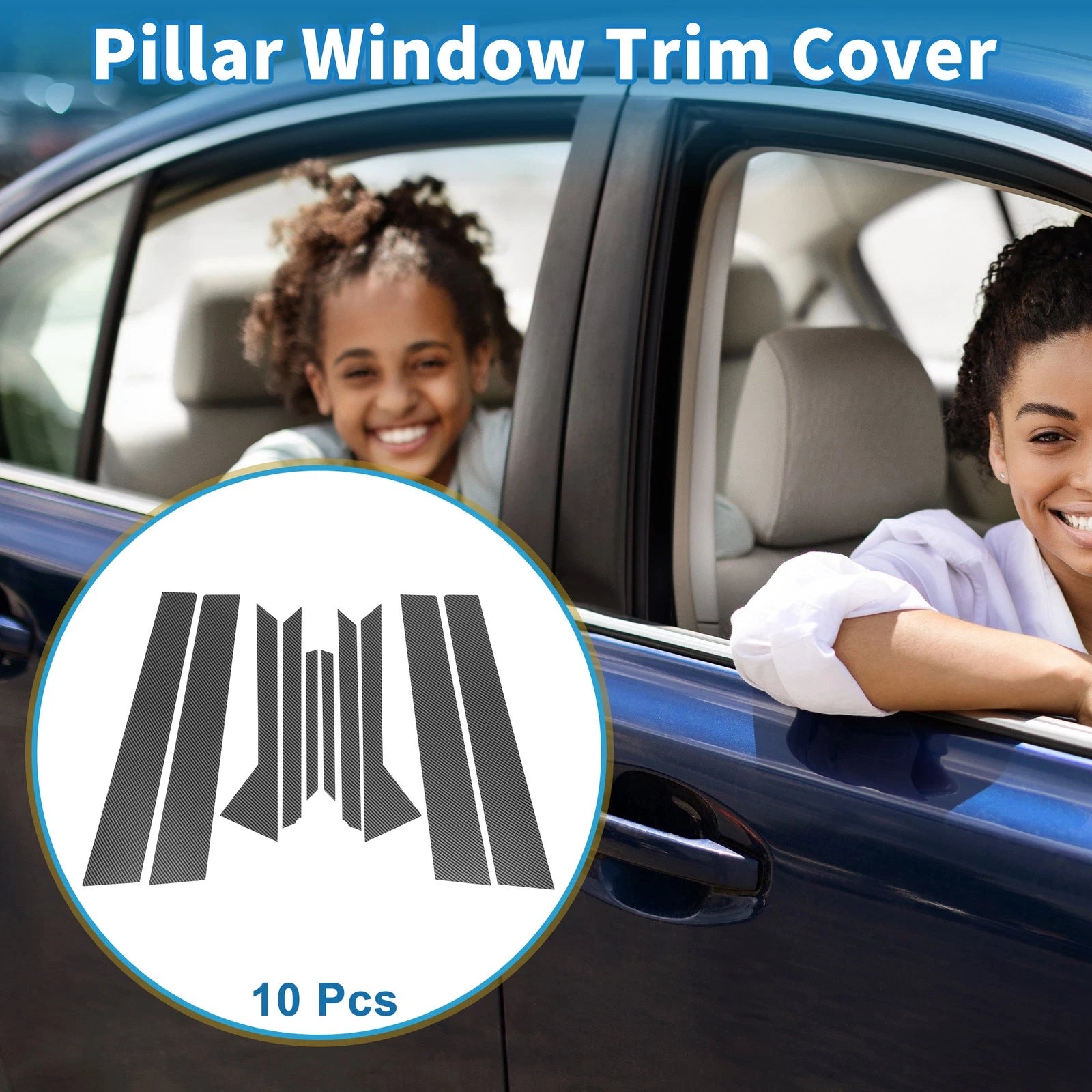 10pcs Door Pillar Window Trim for Ford Fiesta (2011–2015) Carbon Fiber Black