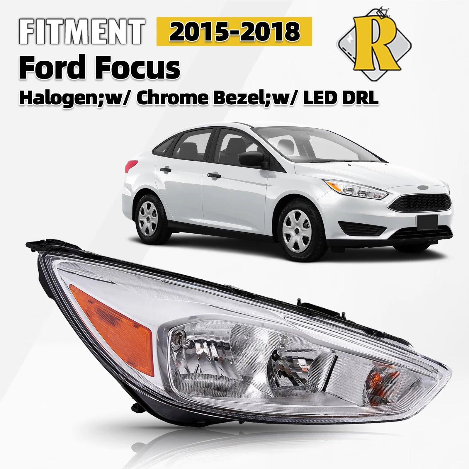 Halogen Headlight with LED DRL for Ford Focus (2015–2018) Right Passenger Side