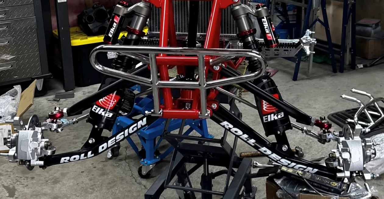Roll Design Long Travel Arms + Elka Stage 5 Shocks for Honda TRX250R (1986–1989)