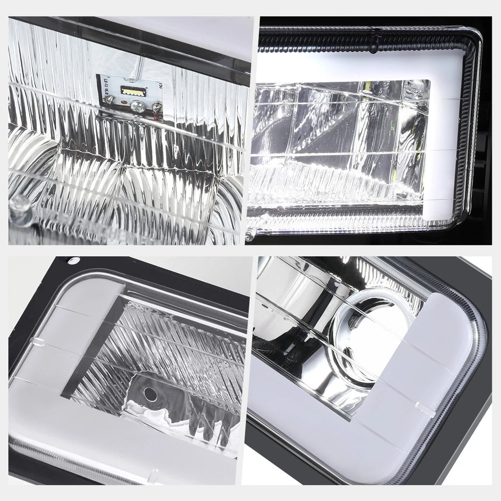 LED DRL Headlights Chrome for Chevy GMC C/K Suburban Tahoe Yukon (1988–2000)