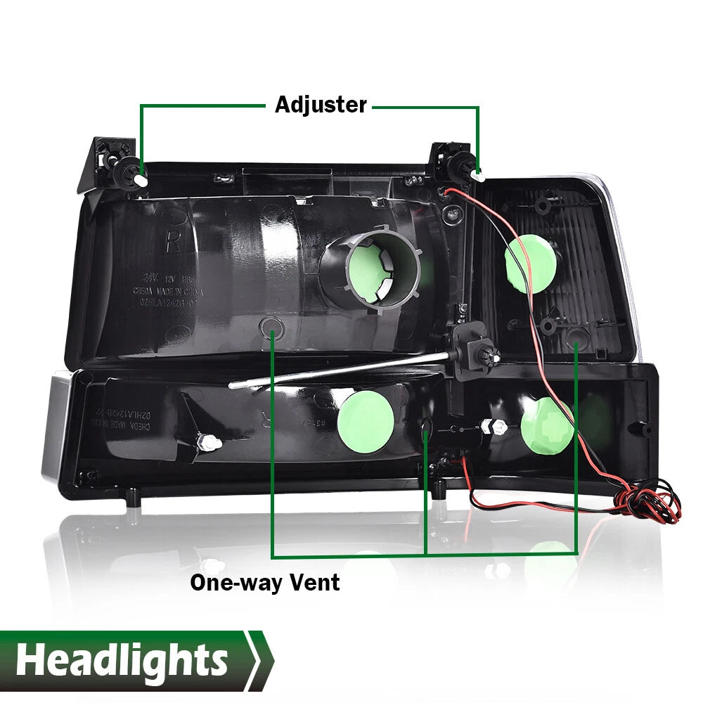 LED DRL Smoke Black Headlights for Ford F-150 Bronco (1992–1996)