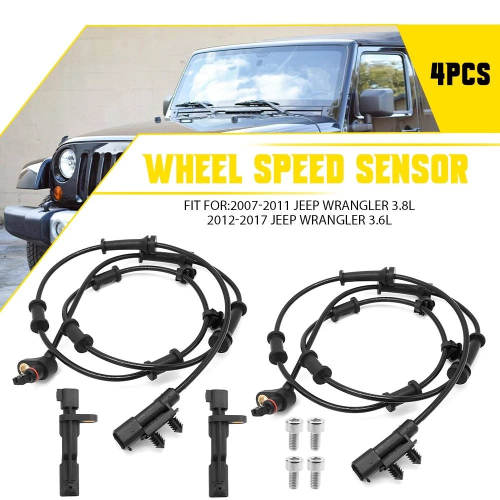 Set of 4 ABS Wheel Speed Sensors for Jeep Wrangler (2007–2016)