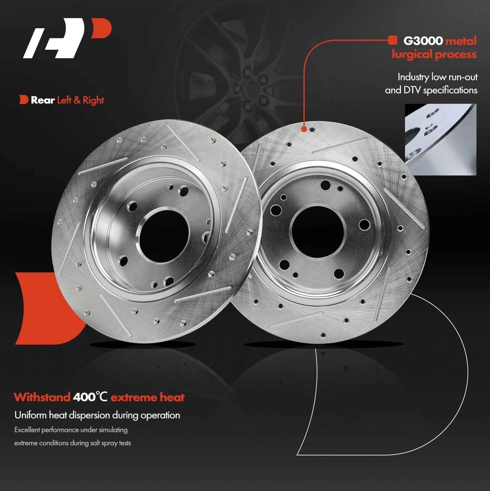 Rear Drilled Brake Rotor & Pad for Honda Civic (2016–2017, 2019–2023)