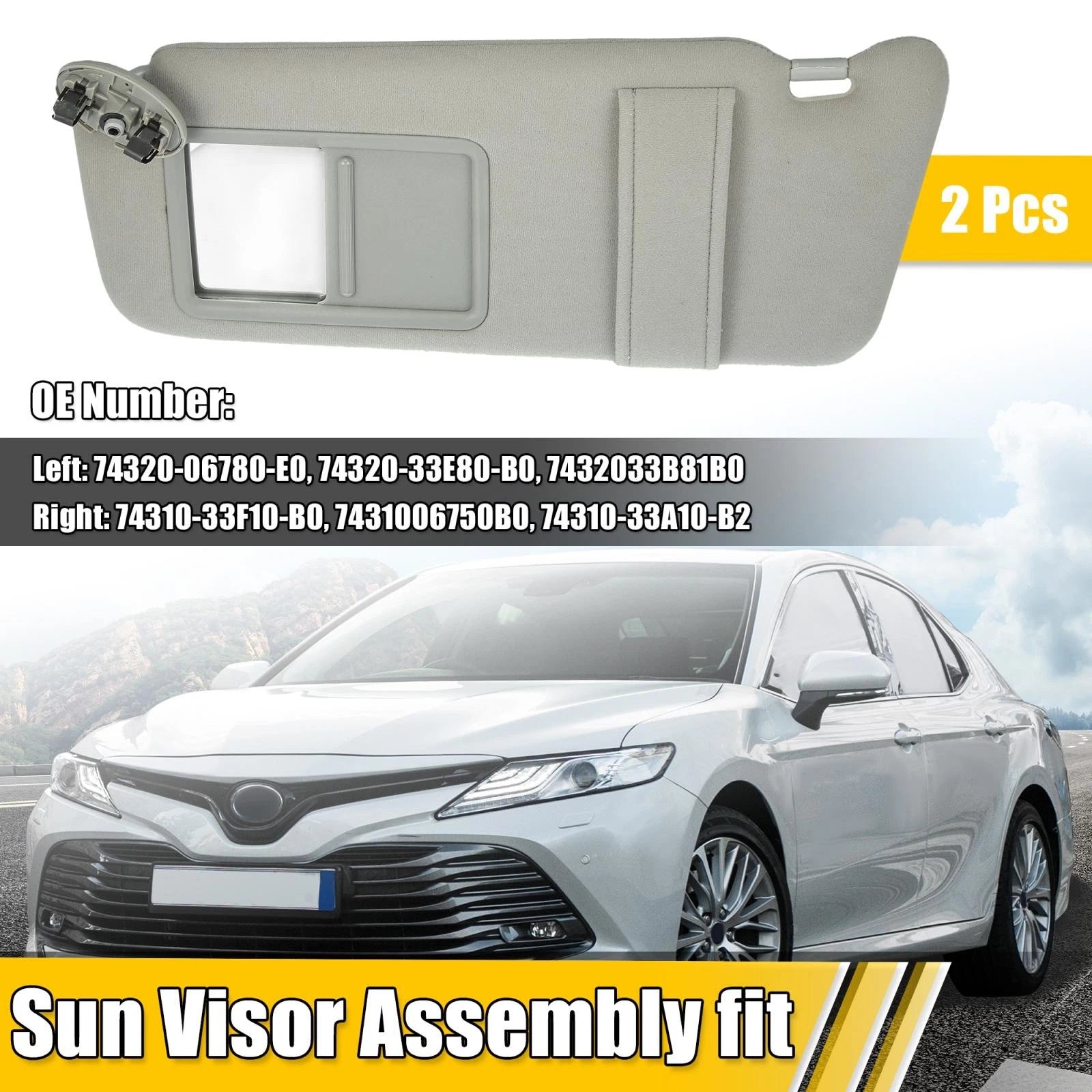 2pcs Sun Visor Assembly Kit for Toyota Camry (74320-06780-E0) Gray