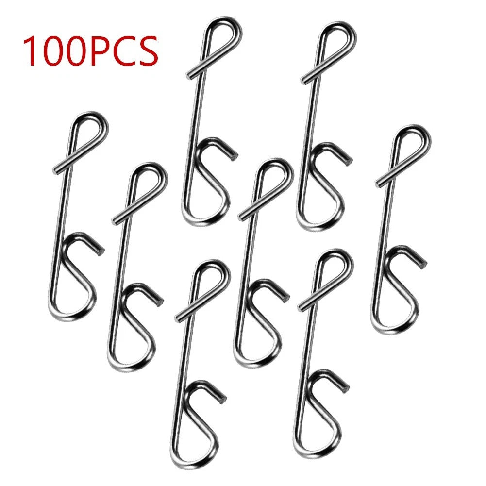 100pcs Stainless Steel Fishing Swivel Snap Knotless