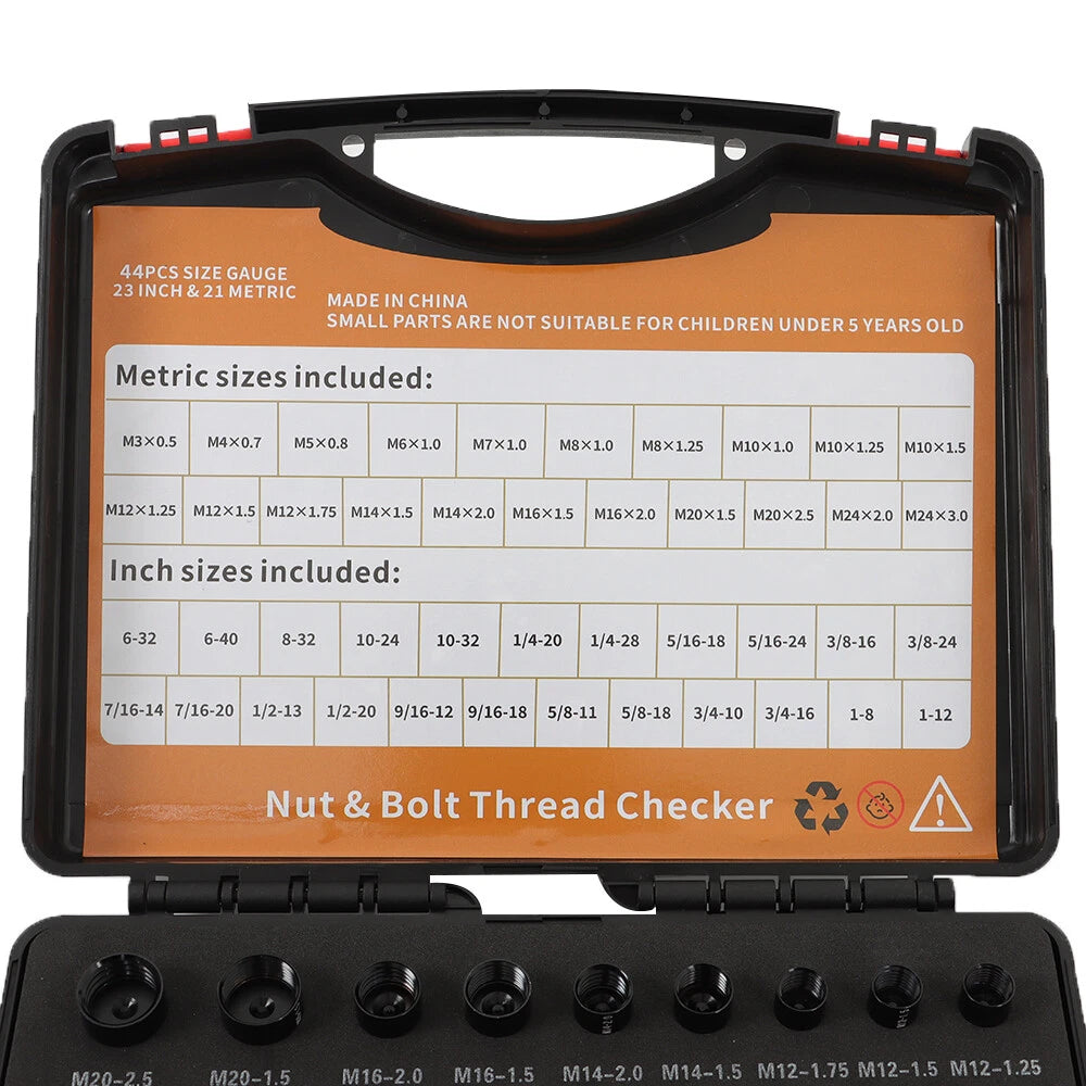 Nut and Bolt Gauge Set for Metric & Inch Threads (23 Metric & 21 Inch)