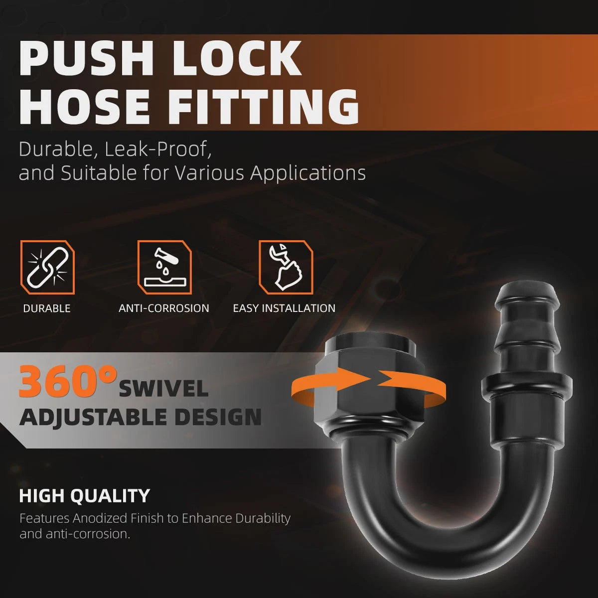 8AN to 1/2" Barb 180 Degree Push Lock Hose End Fitting (2000PSI)