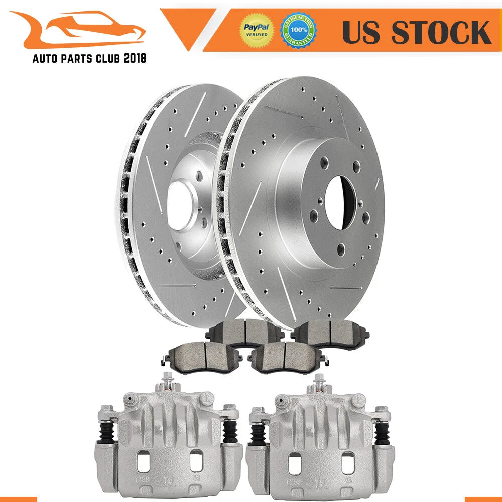 Front Brake Calipers Rotors Ceramic Pads Set for Subaru Impreza Legacy (2008–2019)