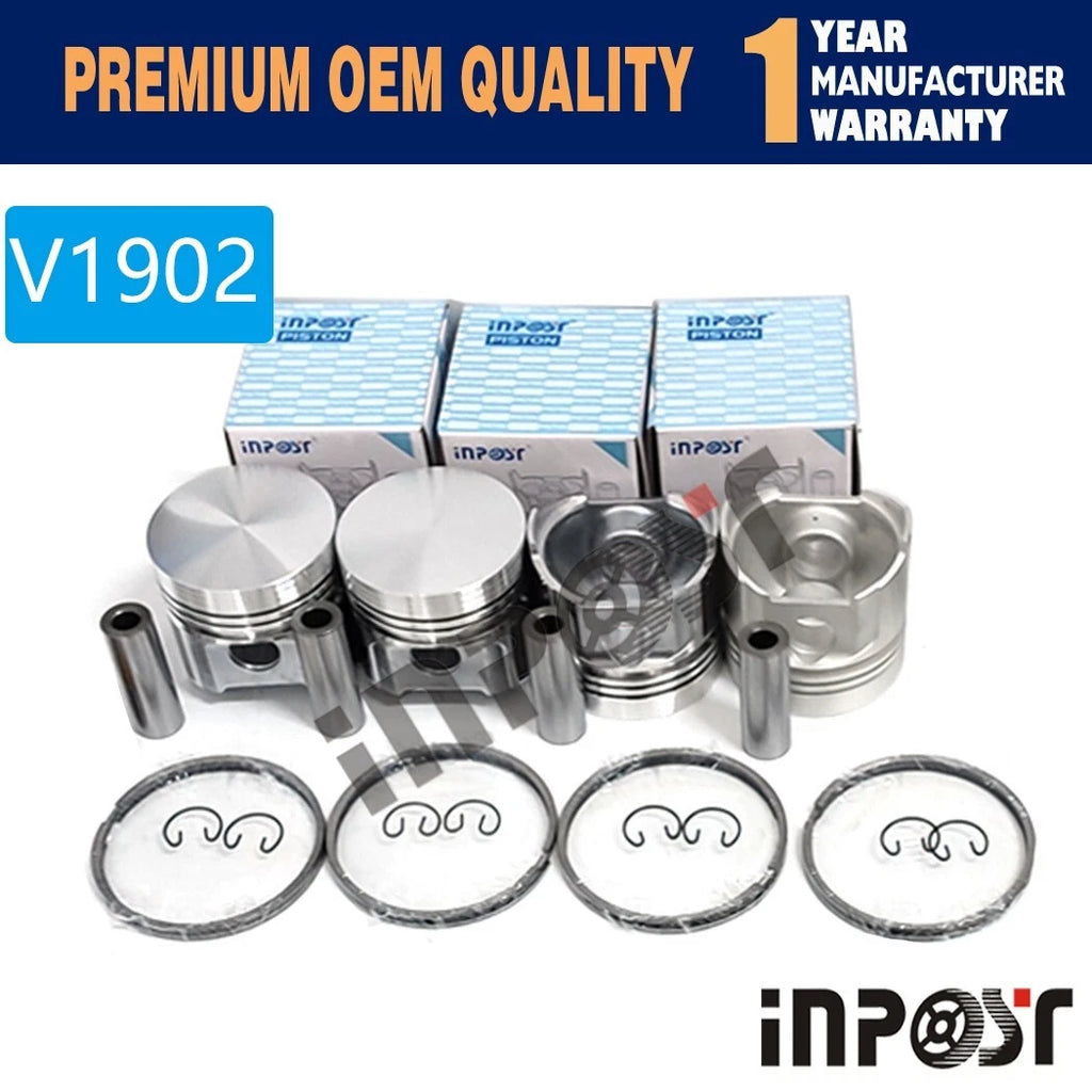 Set of 4 STD Pistons & Rings for Kubota V1902 Engine