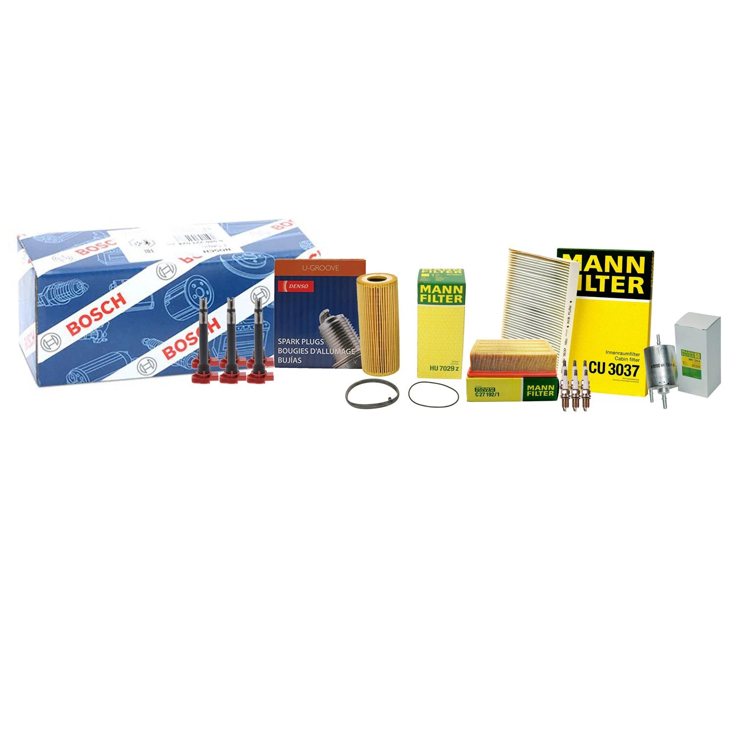 Tune Up Kit with 6 Mann Filters, 6 Bosch Coils, 6 Denso Spark Plugs for Audi 3.2