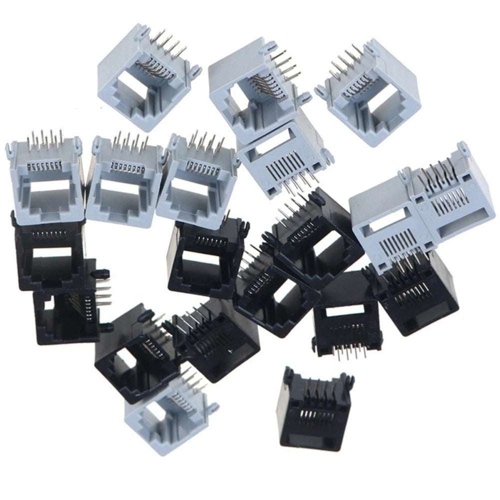 10PCS RJ45 8P8C Female Network Socket for PCB Mounting Grey Black