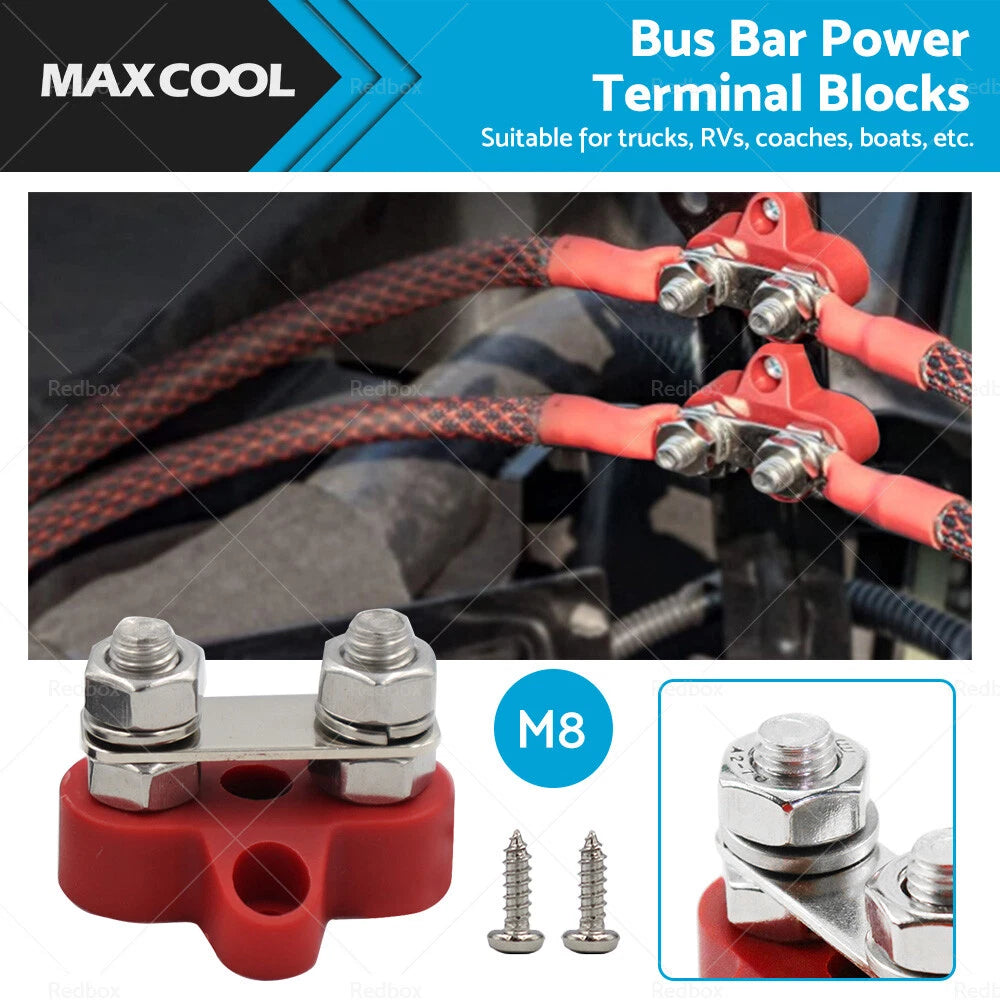 Bus Bar M8-M8 2 Post 150A Red for 12V 24V Systems