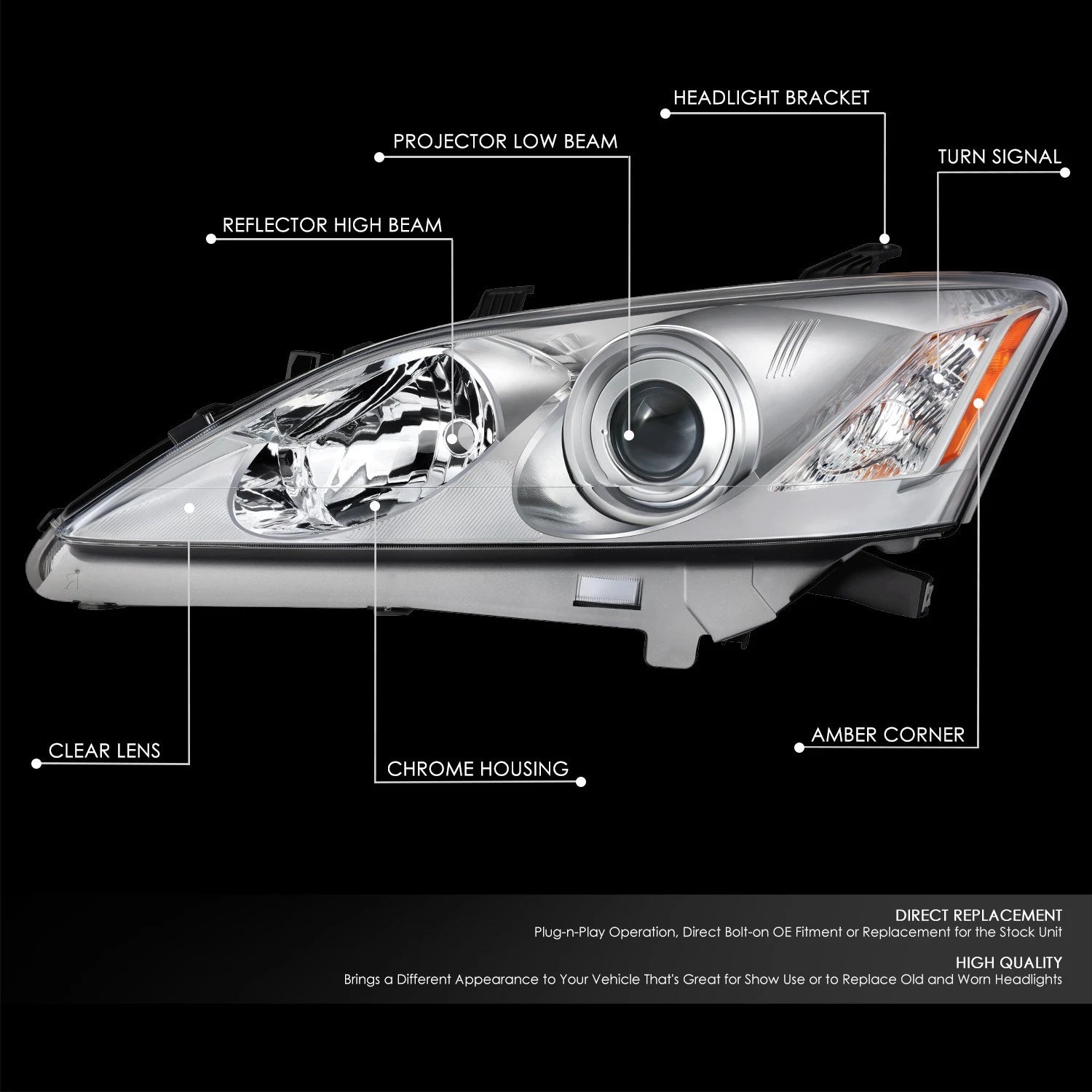 Driver Side Projector Headlight Lamp Assembly for Lexus ES350 (2007–2009)