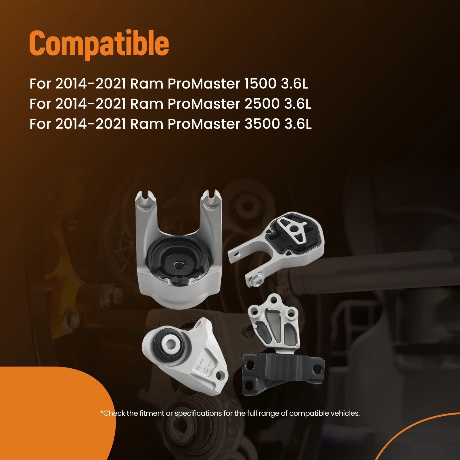 4X Motor & Transmission Mount for Ram ProMaster 1500 3.6L (2014–2021) A5938 A20071