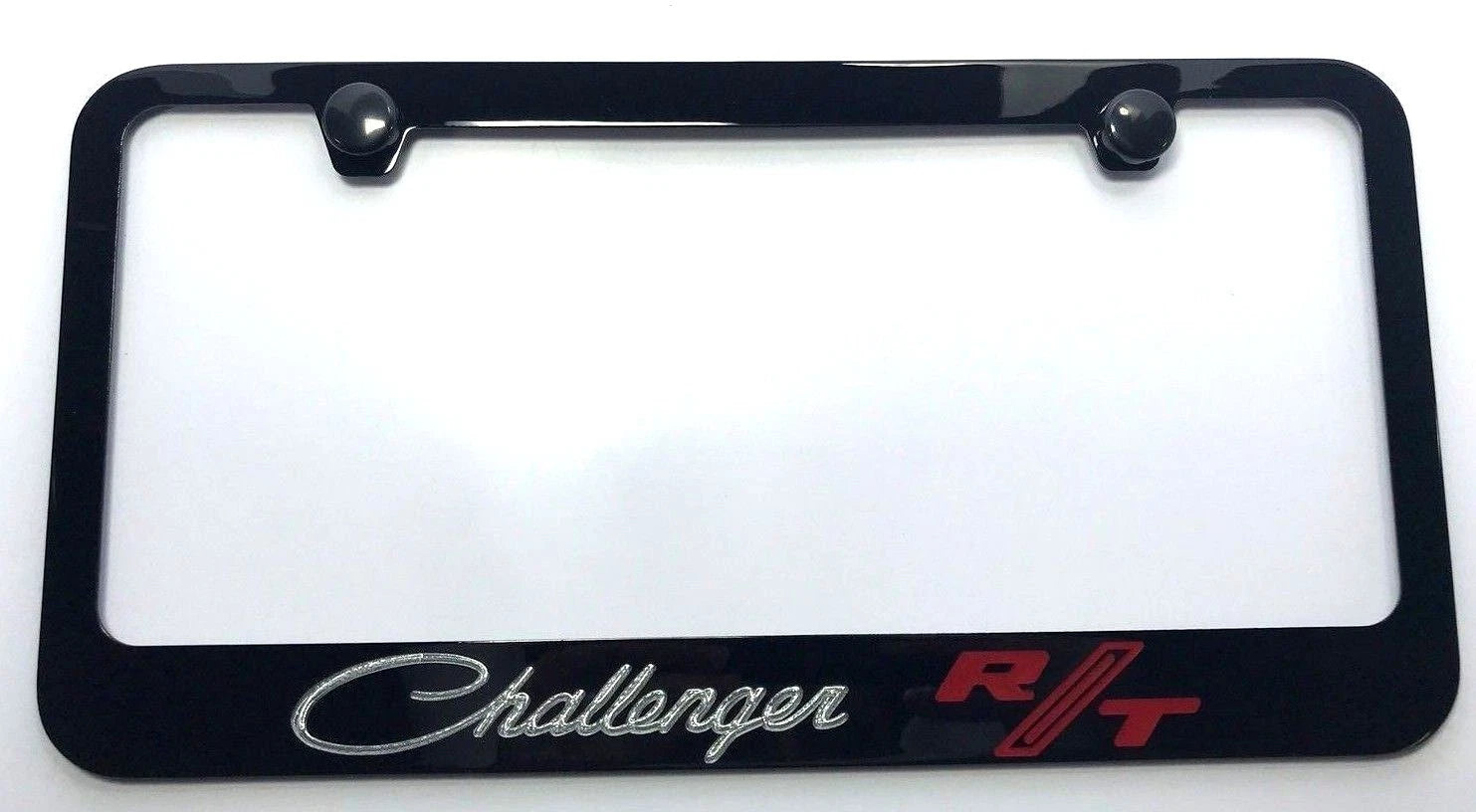 License Plate Frame for Dodge Challenger R/T (Black w Silver Red Logo)