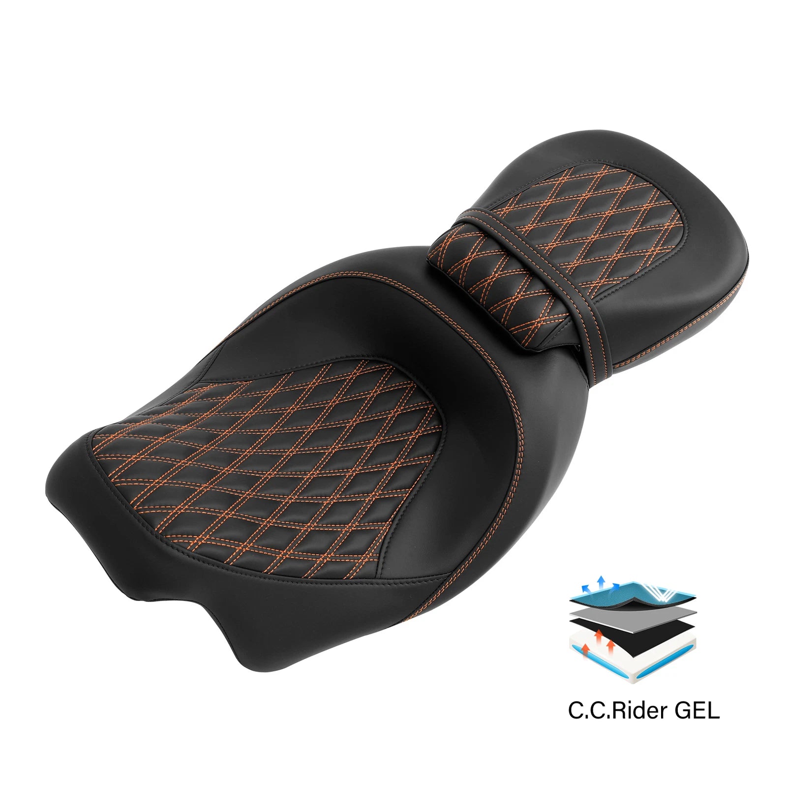 Gel Seats for Harley CVO Road Glide (2009–2023) - Black/Orange