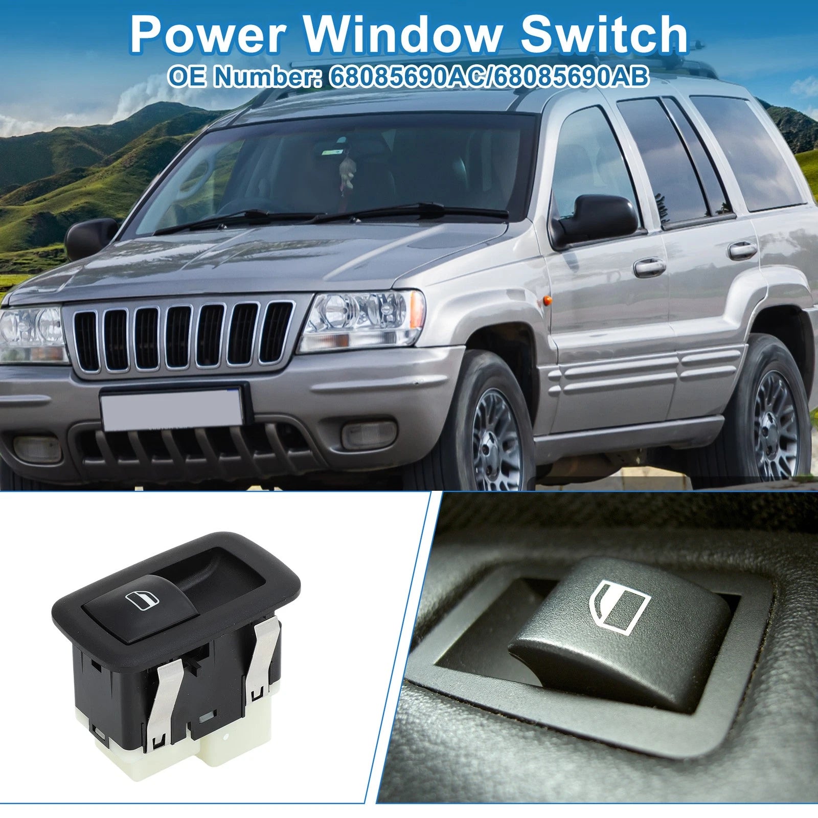 Rear Power Window Switch for Dodge Durango, Jeep Grand Cherokee (No. 68085690AC)