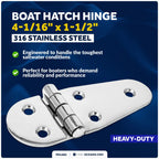 316 Stainless Steel Boat Hatch Hinges (4-1/16" x 1-1/2") - FO1401
