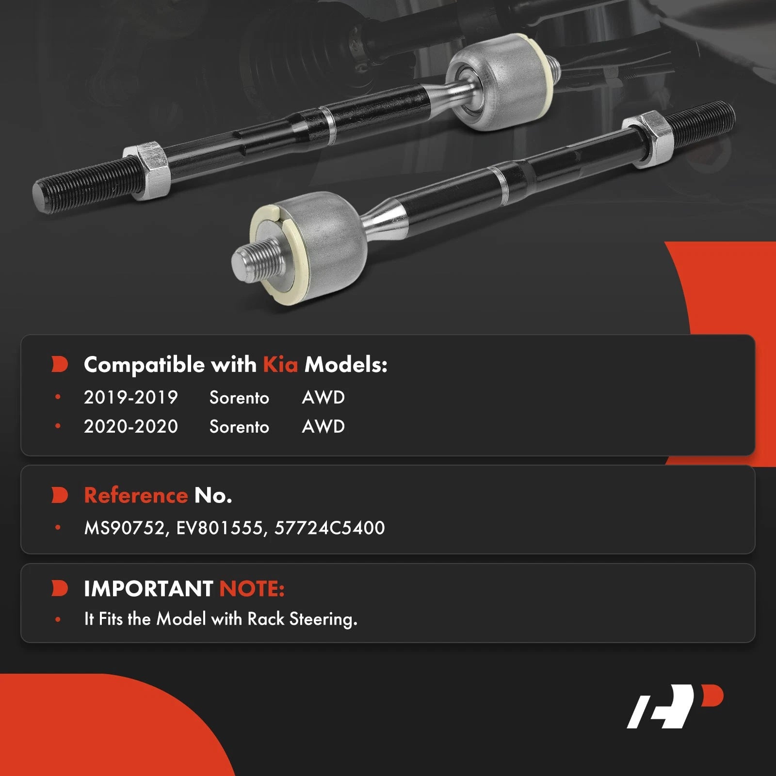 2X Front Inner Tie Rod End for Kia Sorento (2019-2020)