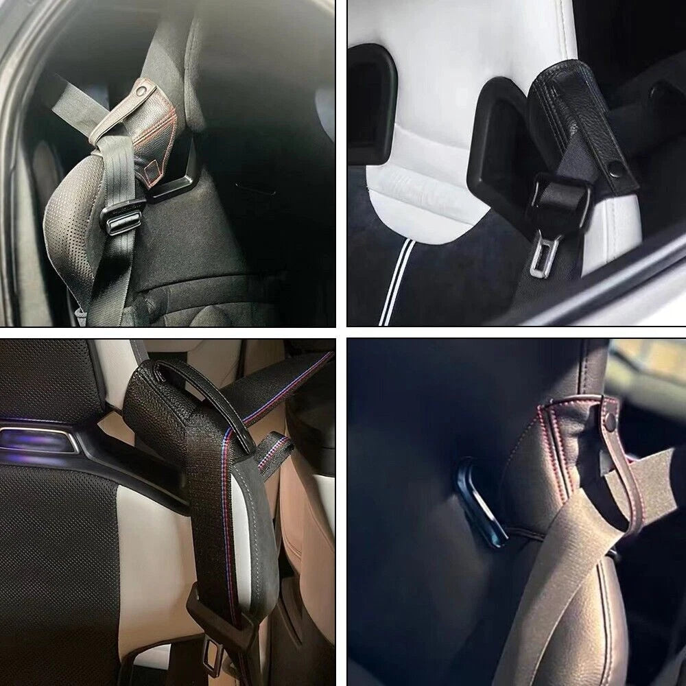 2X Black JDM Genuine Leather Bucket Seat Belt Guide Holder for Universal Models