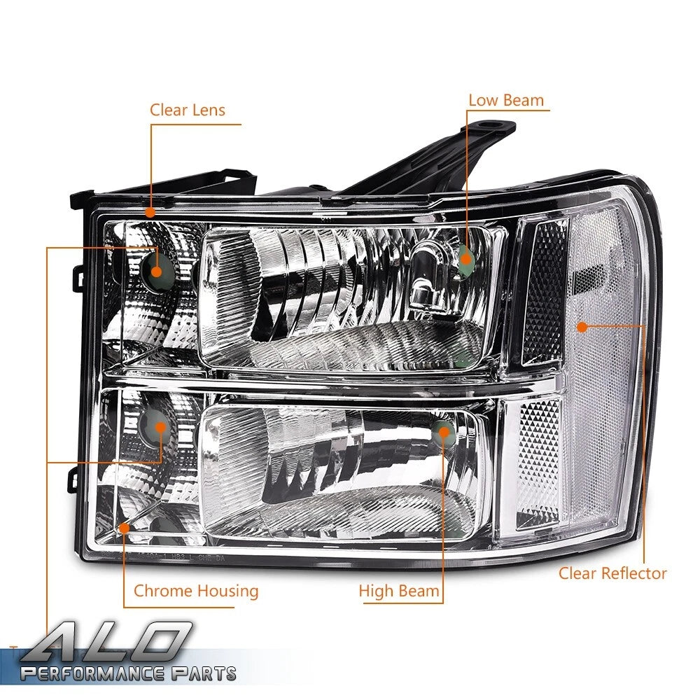 Pair of Clear Lens Headlights for GMC Sierra 1500 2500HD 3500HD (2007–2013)