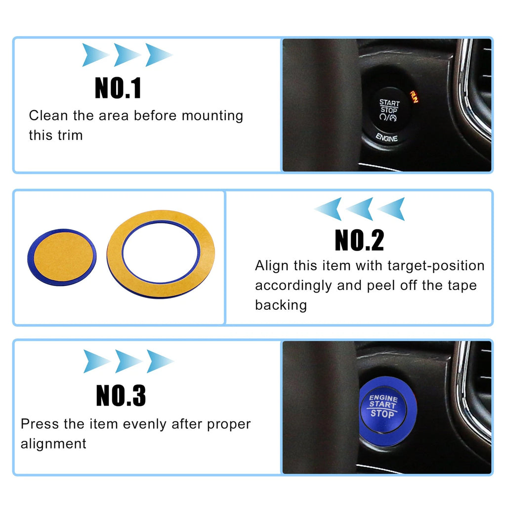 Start Stop Button Cover Trim Kit for Jeep Cherokee, Dodge (2014–2023) - Blue 723115121261