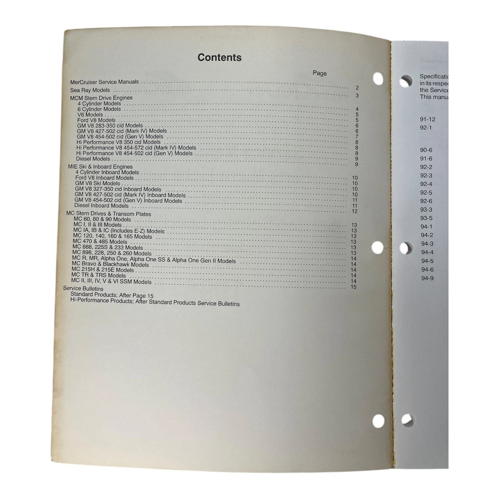 Service Manual Index for MerCruiser 195 (1995) 90-806935950