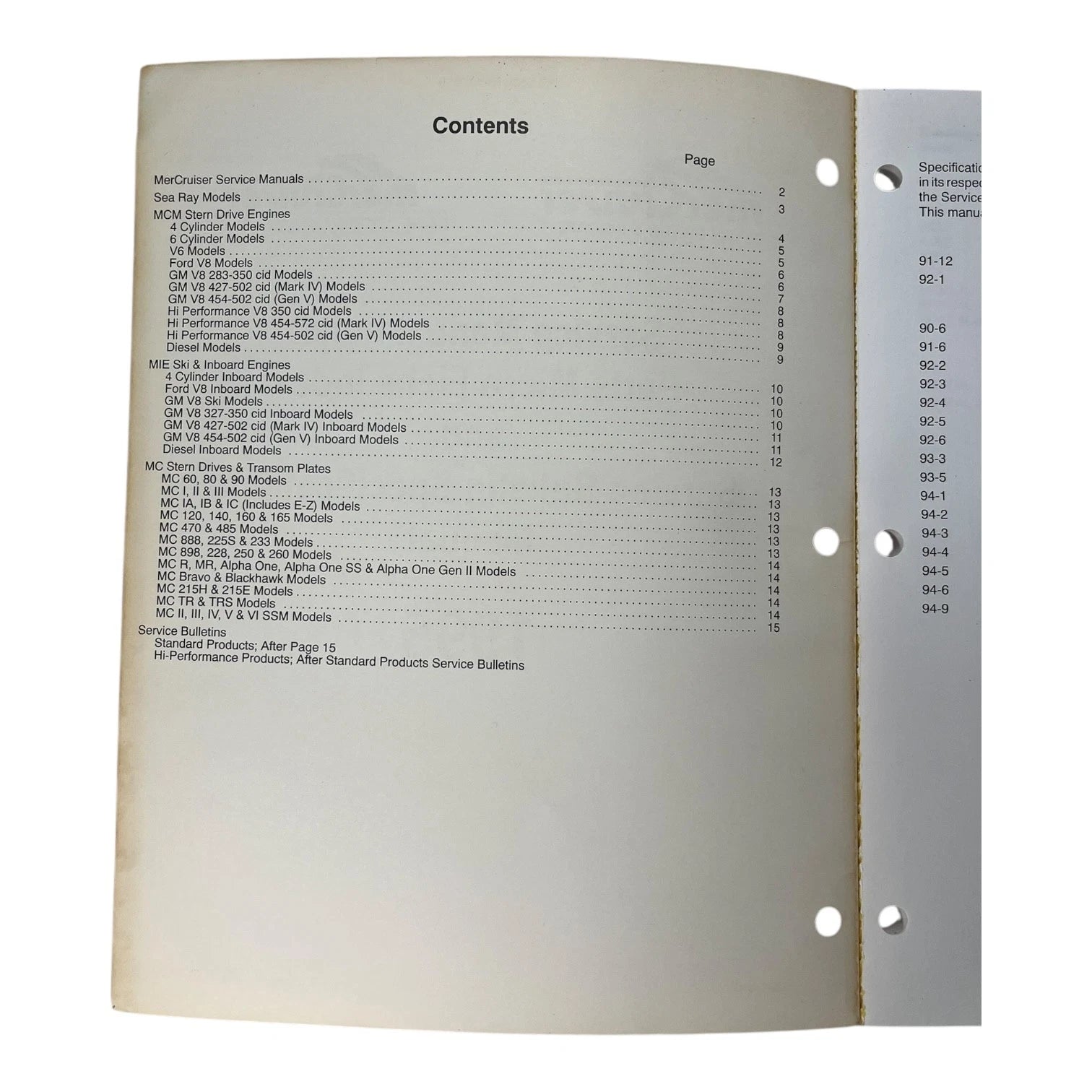 Service Manual Index for MerCruiser 195 (1995) 90-806935950