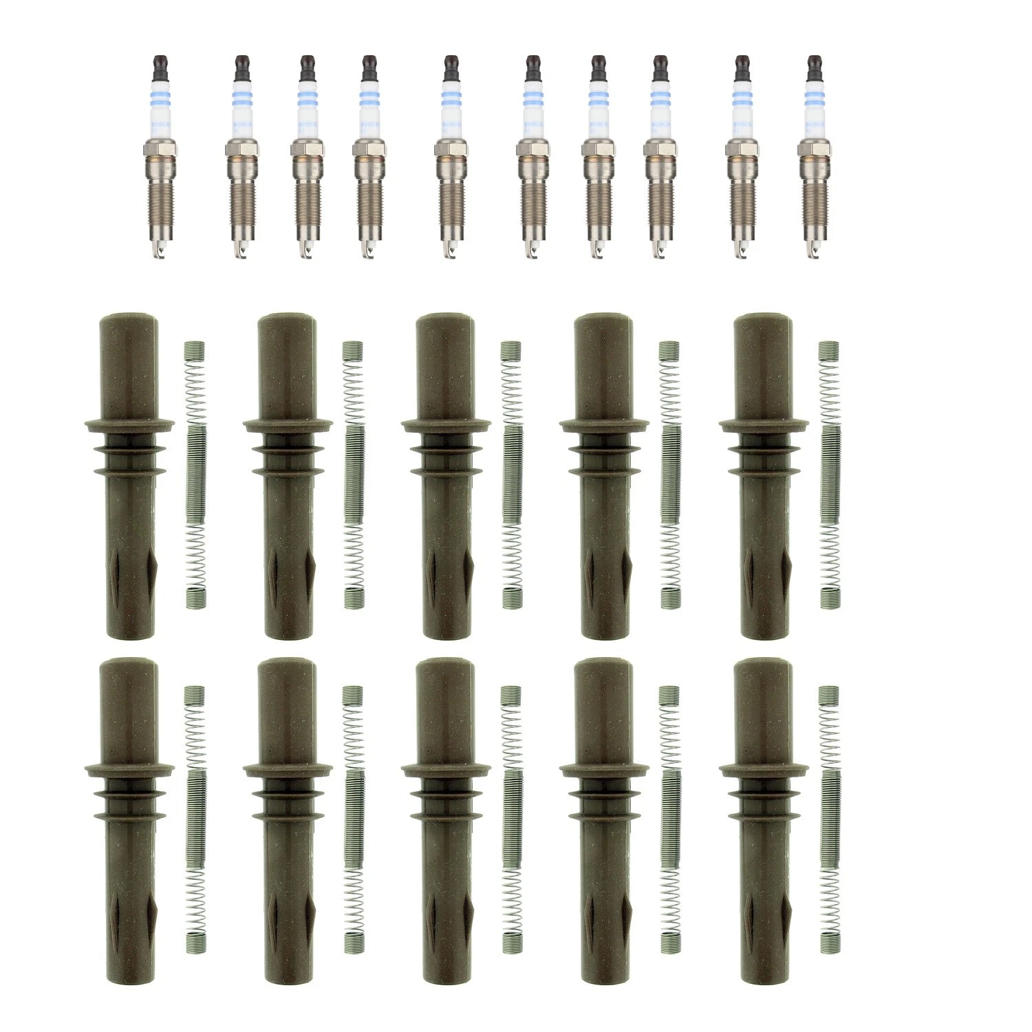Set of 10 Double Iridium Spark Plugs & NGK Coil Boots for F-250 Super Duty