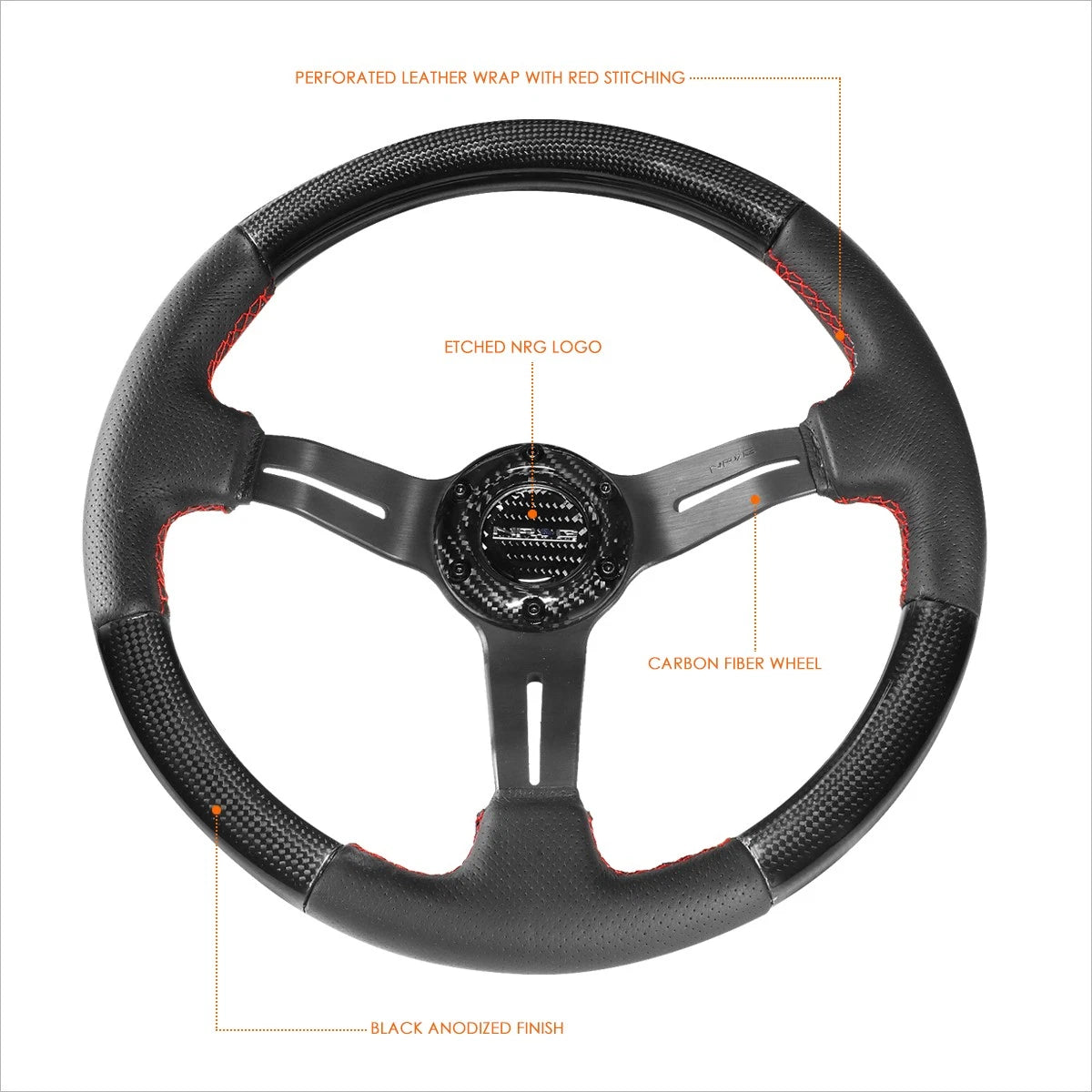 NRG ST-010CFRS 12" Carbon Fiber Steering Wheel for 6-Bolt Hubs (Fits 70mm)