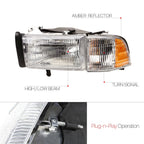 Set of 2 Halogen Chrome Headlights for Dodge Ram 1500 2500 3500 (1994–2002)