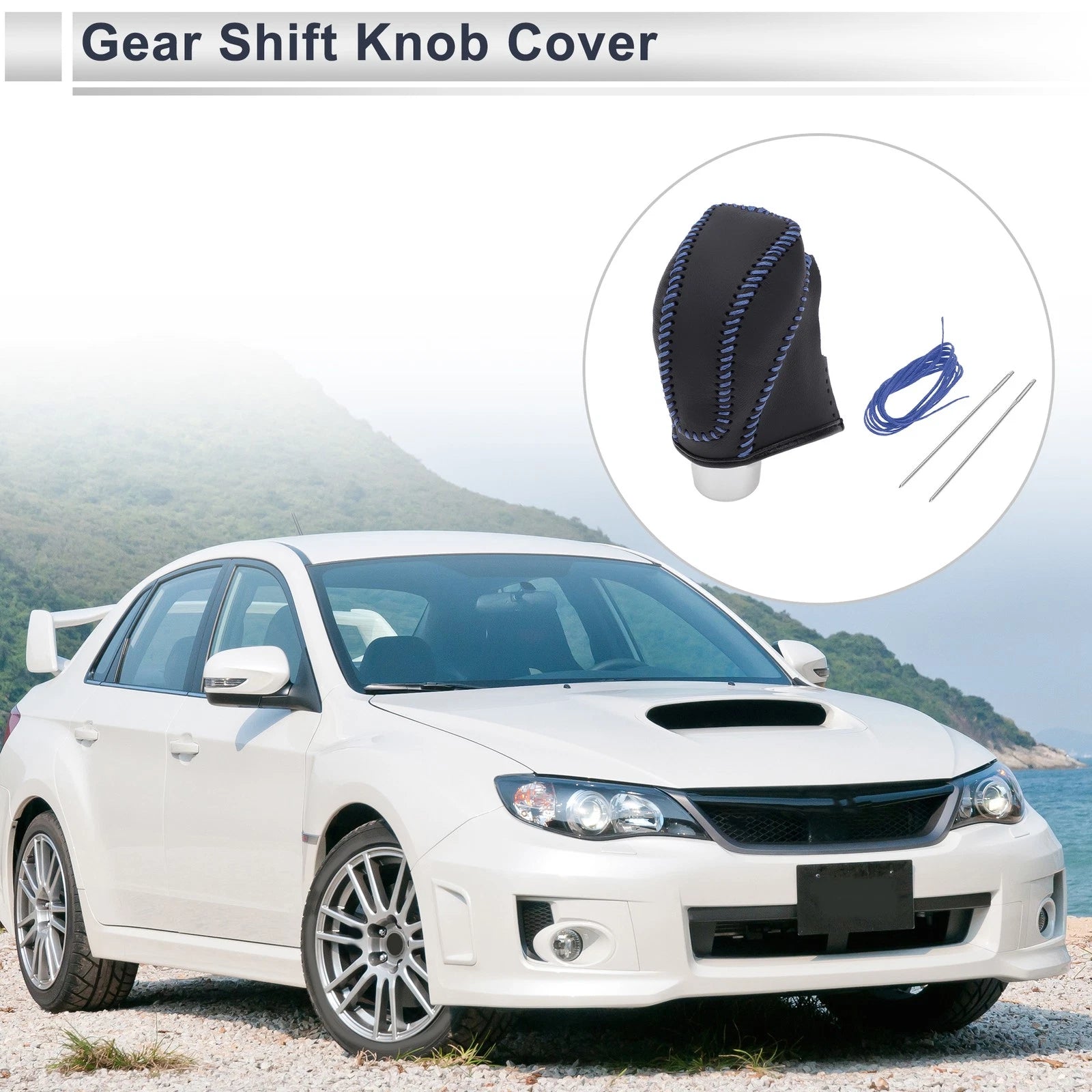 Gear Shift Knob Cover for Subaru Impreza (2017–2023) Black Blue Faux Leather