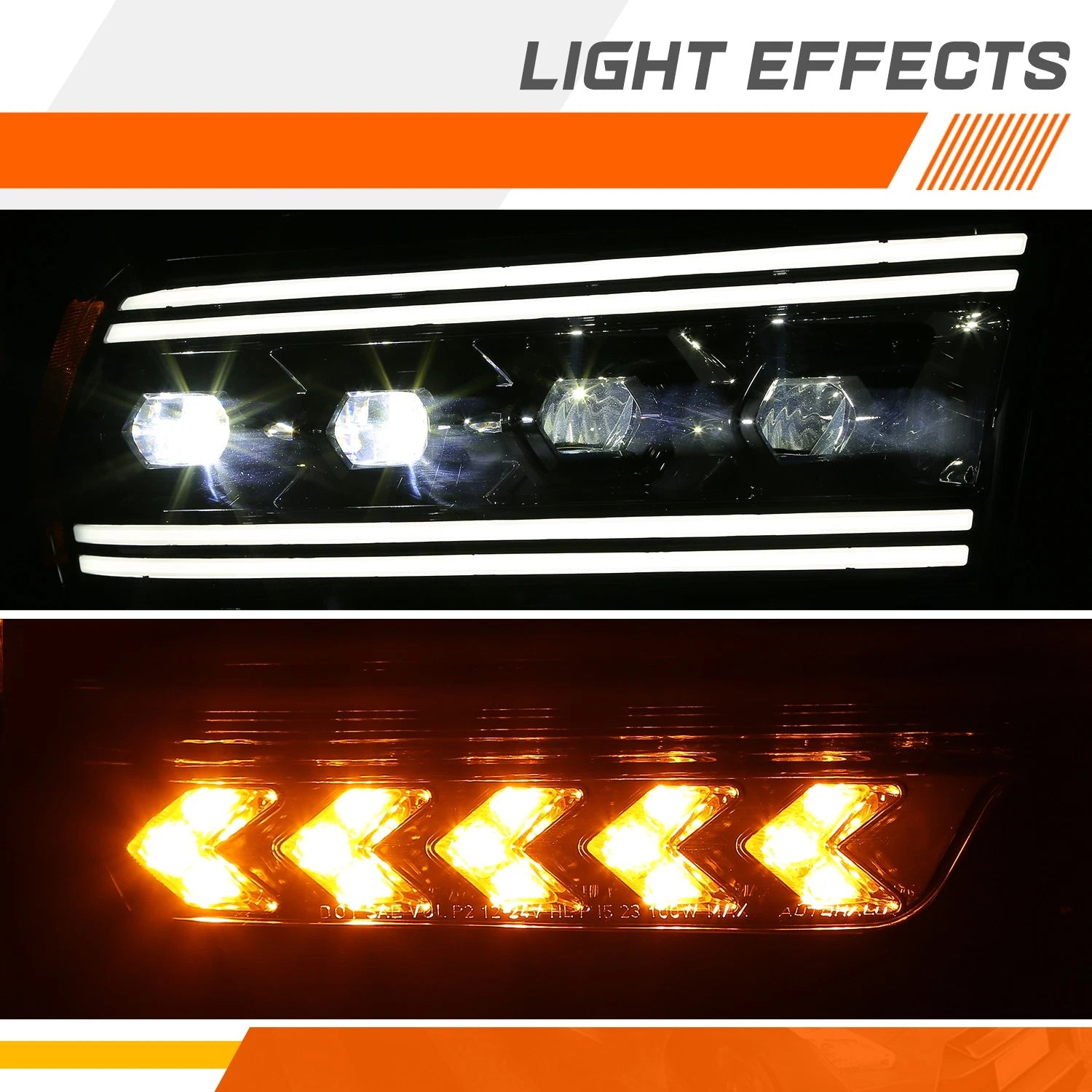 LED DRL Sequential Chasing Signal Projector Headlights for Ram 2500-5500 (2019–2024)