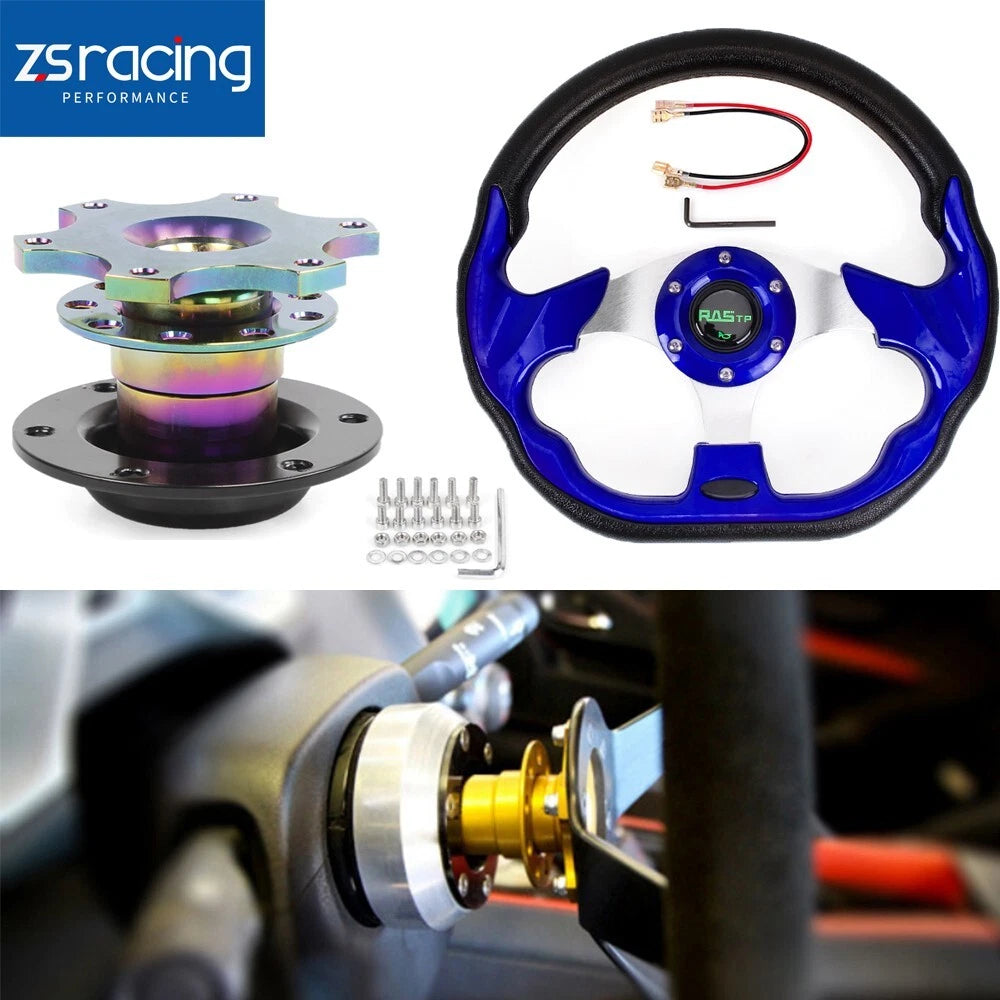 13" 6 Hole Steering Wheel with Horn Button and Quick Release Adapter