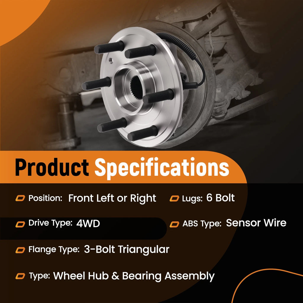 Front Wheel Hub Assembly for RAM 1500 (2019–2023) 68237141AC 4WD 6 Stud ABS