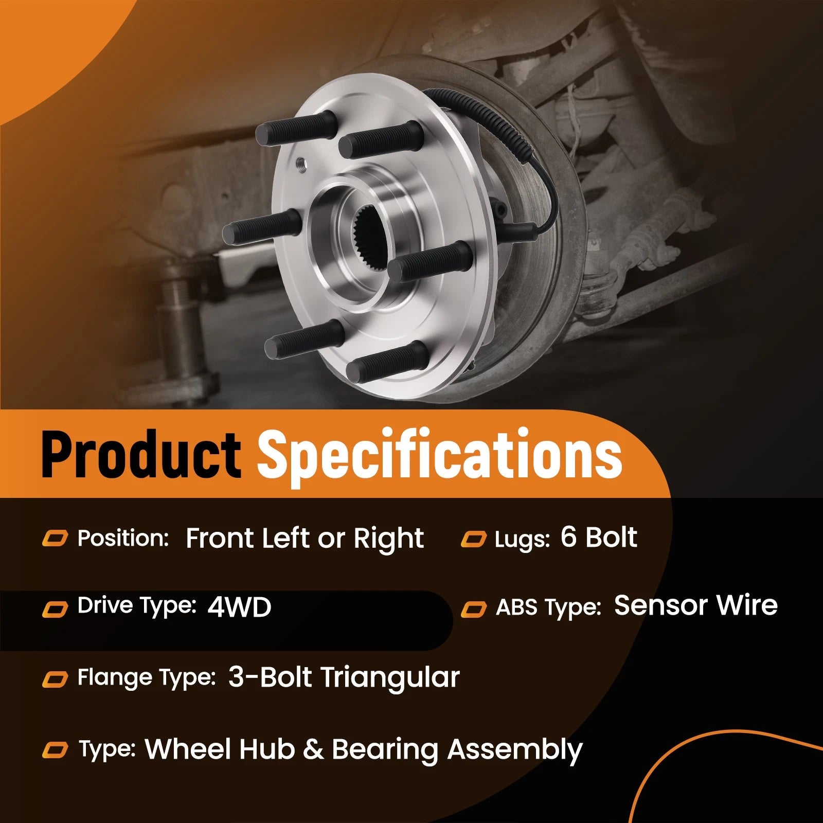 Front Wheel Hub Assembly for RAM 1500 (2019–2023) 68237141AC 4WD 6 Stud ABS