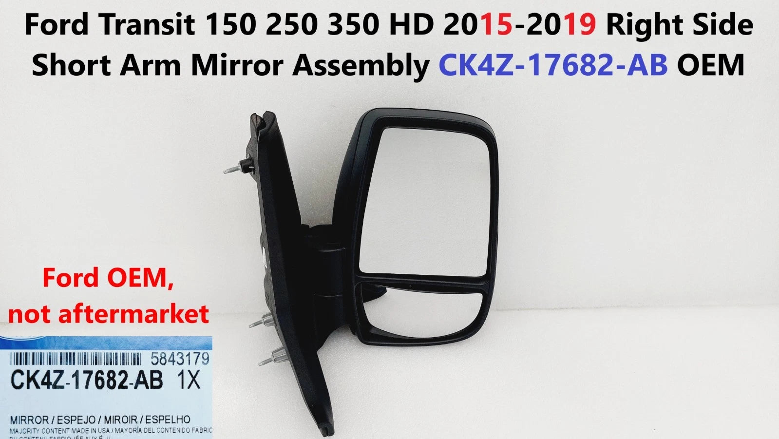 Right Side Short Arm Mirror Assembly for Ford Transit 150 (2015–2019) CK4Z-17682-AB