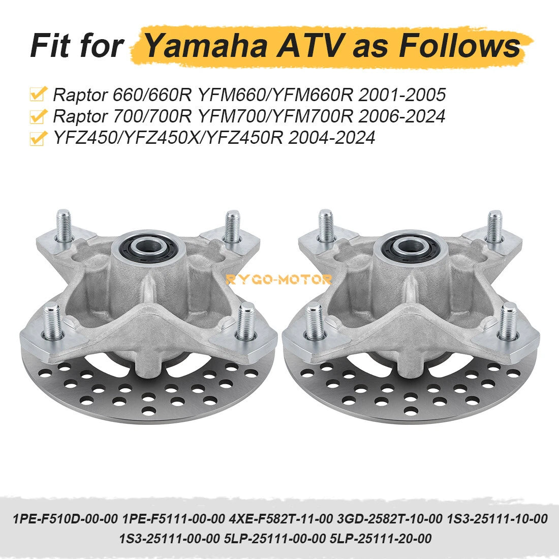 2 Front Wheel Hub & Rotor Kit for Yamaha Raptor 660R 700 700R (2001–2014)