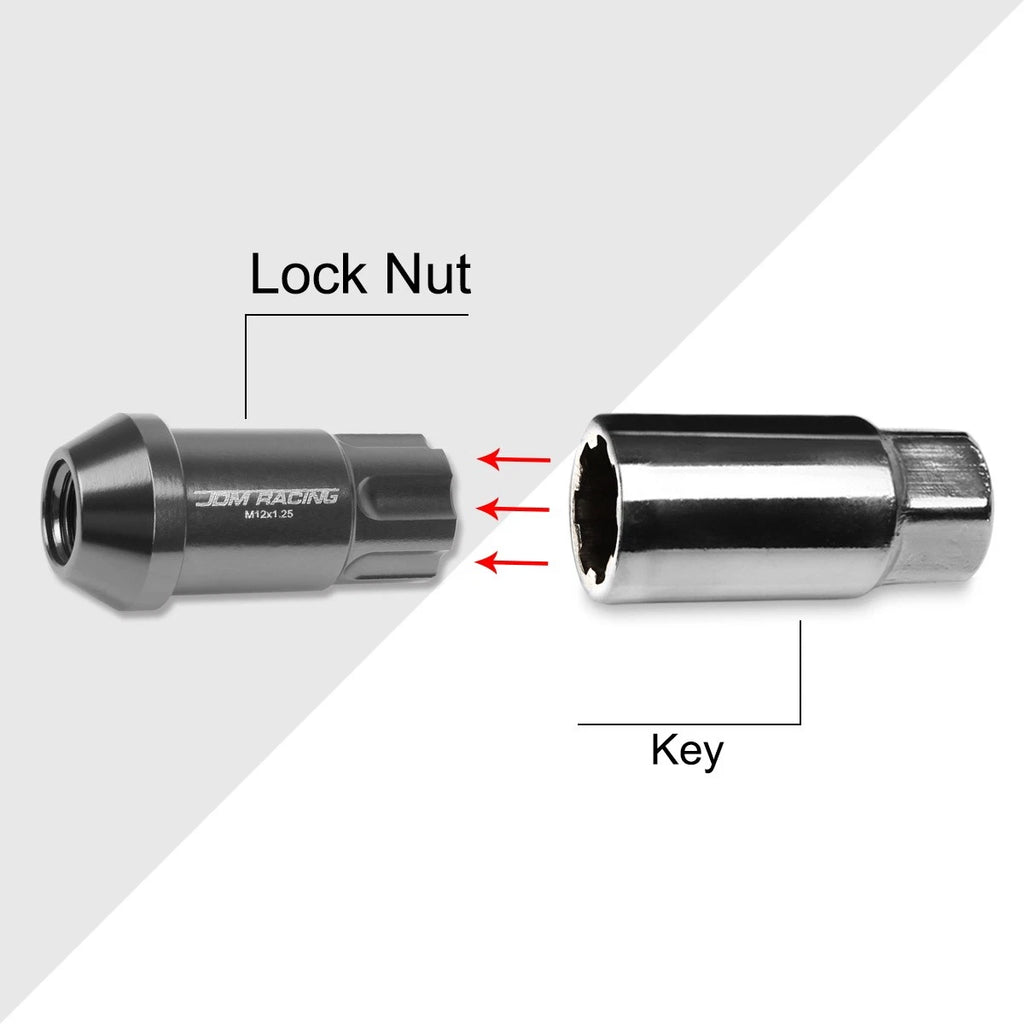 20Pc M12X1.25 Gunmetal JDM Open End Aluminum Spline Wheel Lug Nut + Key