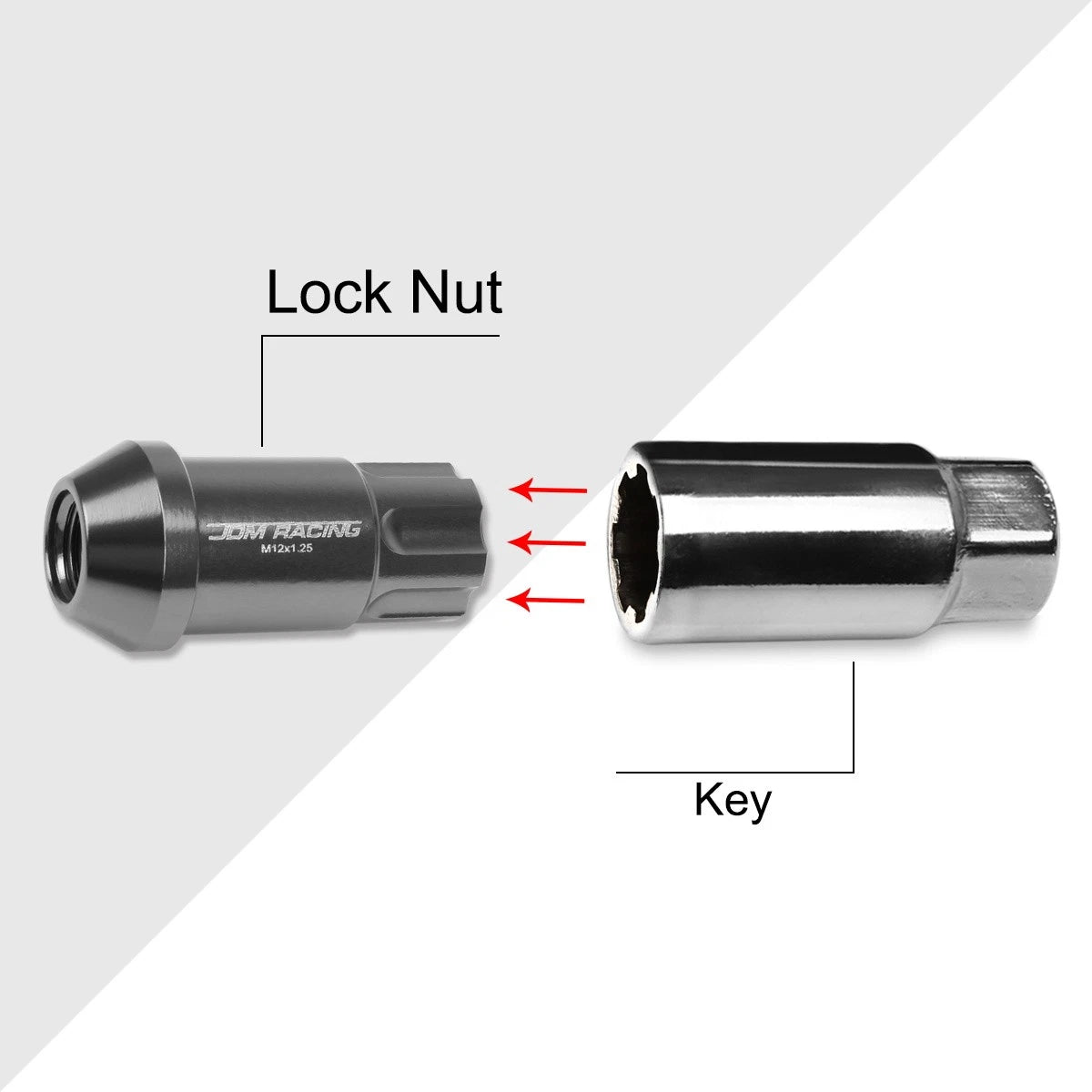 20Pc M12X1.25 Gunmetal JDM Open End Aluminum Spline Wheel Lug Nut + Key