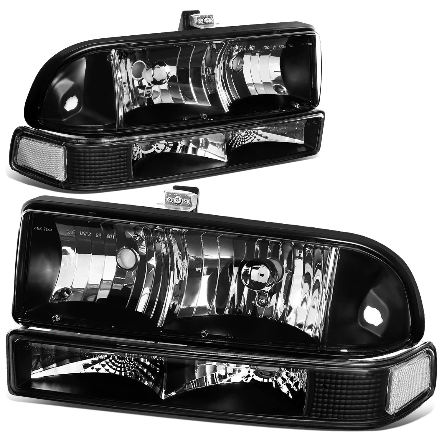 Set of 2 Black/Clear Corner Headlight Signal Bumper Lamps for Chevy Blazer S10 (1998–2004)
