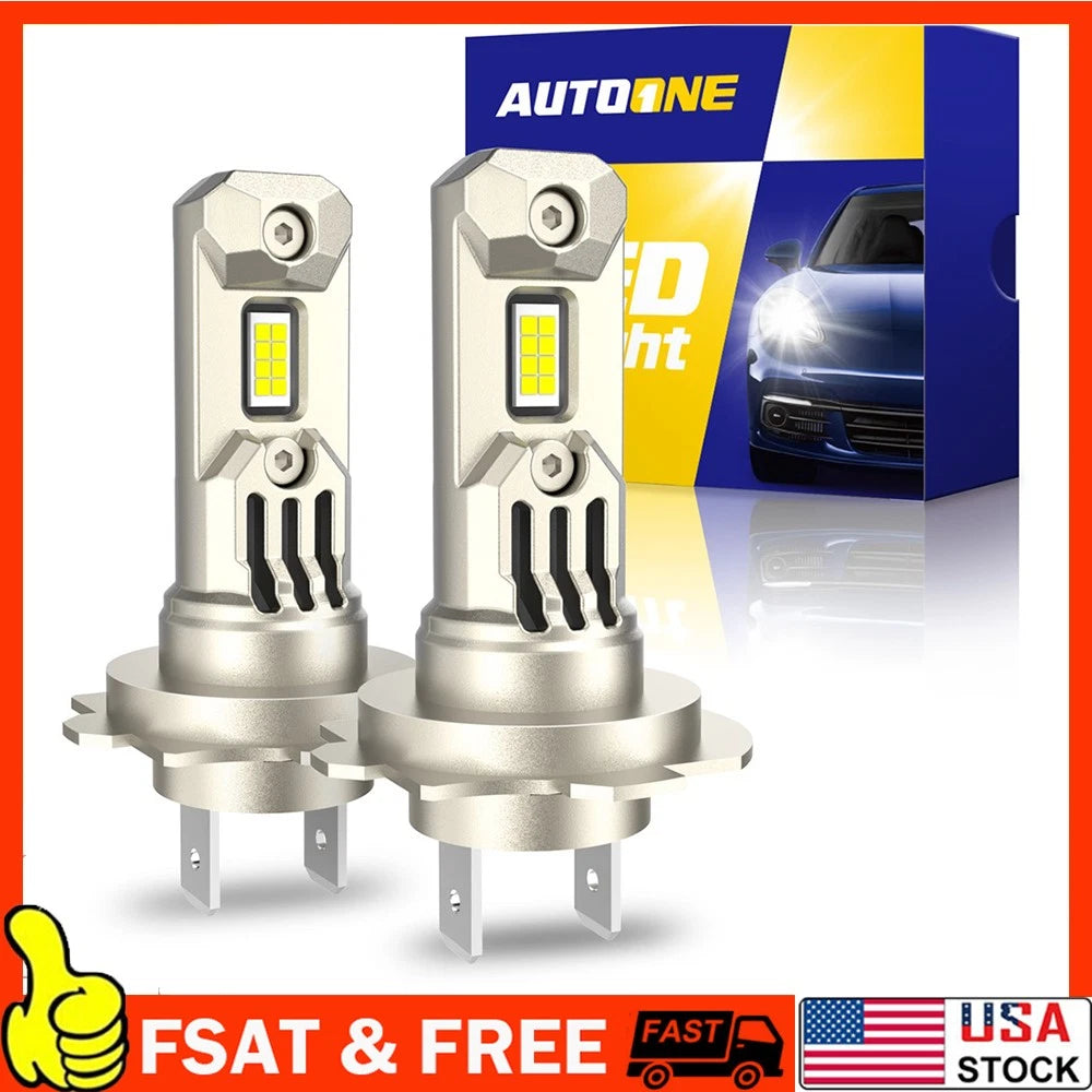 2X H7 LED Headlight Bulbs for Cars (60000LM, 6500K White)