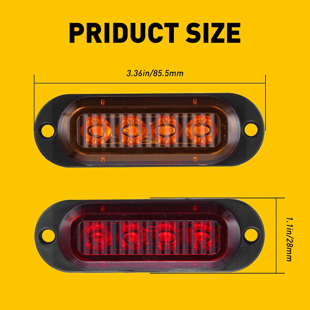 Set of 4 Amber Red LED Side Marker Clearance Lights for Trailer Truck RV