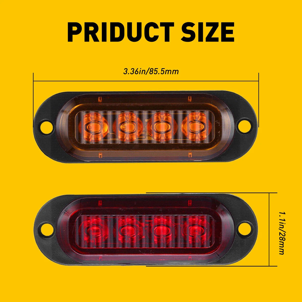 Set of 4 Amber Red LED Side Marker Clearance Lights for Trailer Truck RV